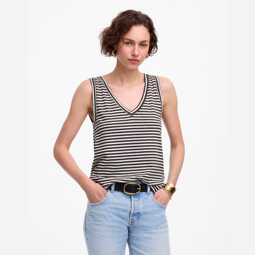 womens madewell slub relaxed v-neck tank black white