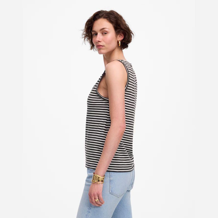 womens madewell slub relaxed v-neck tank black white
