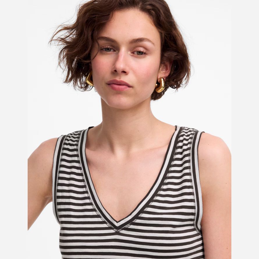 womens madewell slub relaxed v-neck tank black white