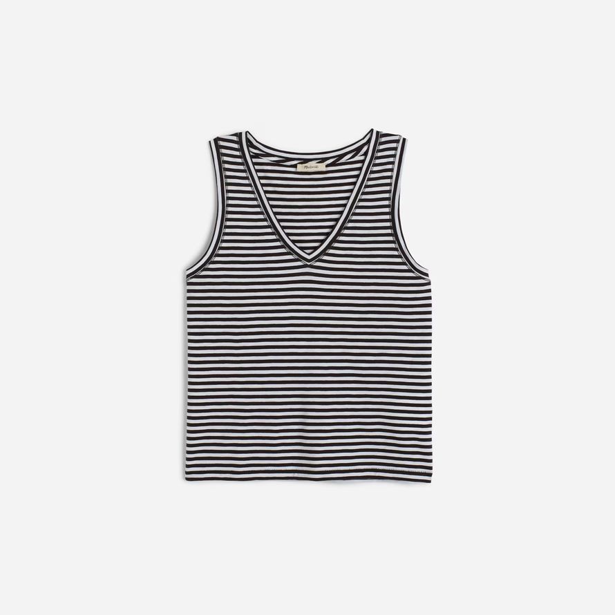 womens madewell slub relaxed v-neck tank black white