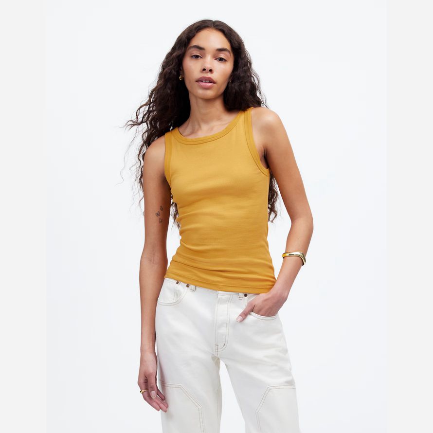 womens madewell regenerative cotton essential high-neck tank yellow