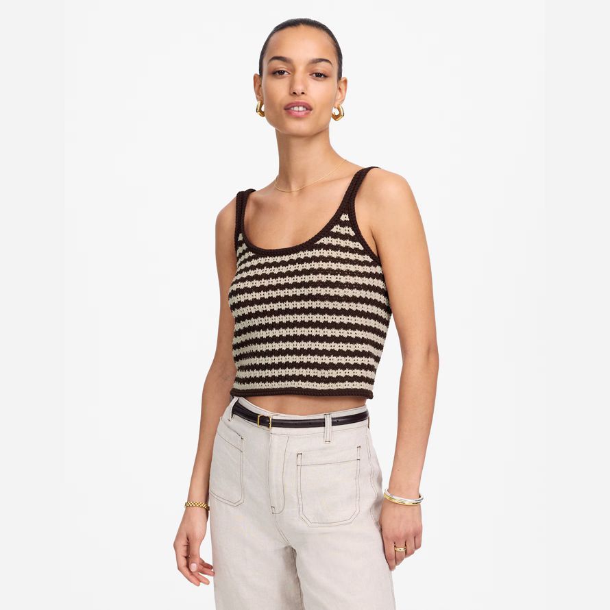 womens madewell open-stitch sweater tank dark brown beige