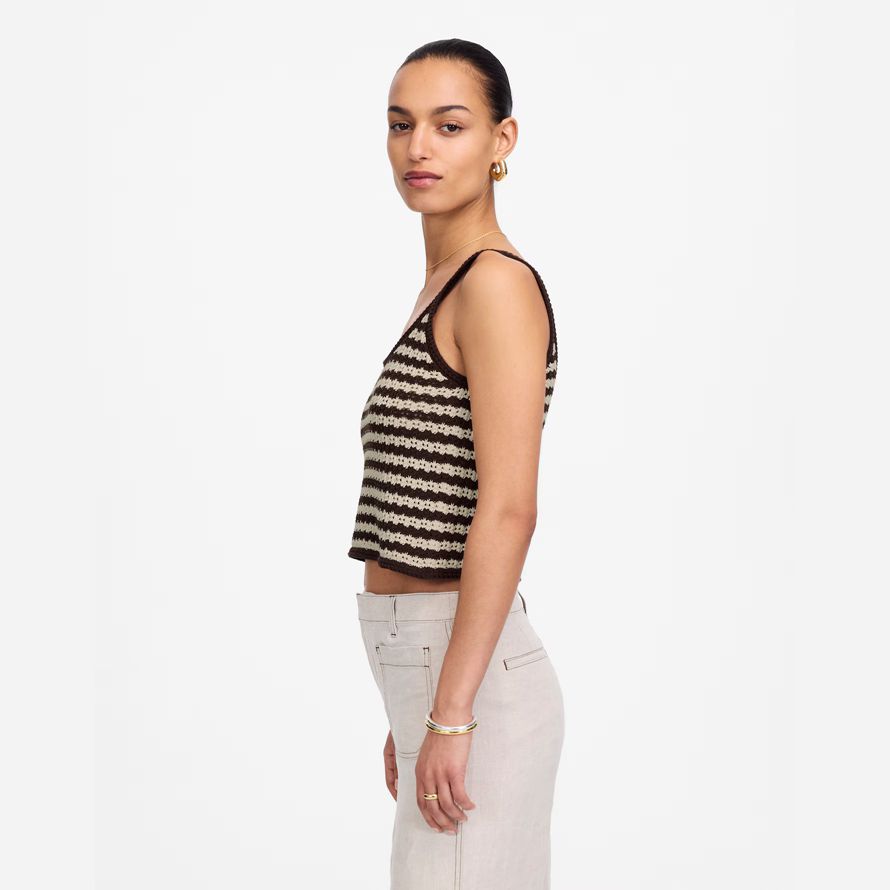 womens madewell open-stitch sweater tank dark brown beige