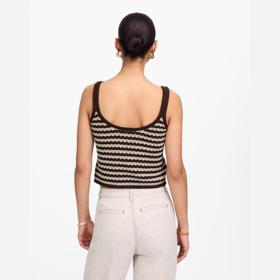 womens madewell open-stitch sweater tank dark brown beige