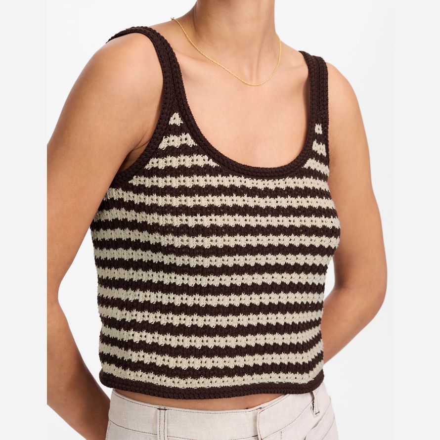 womens madewell open-stitch sweater tank dark brown beige