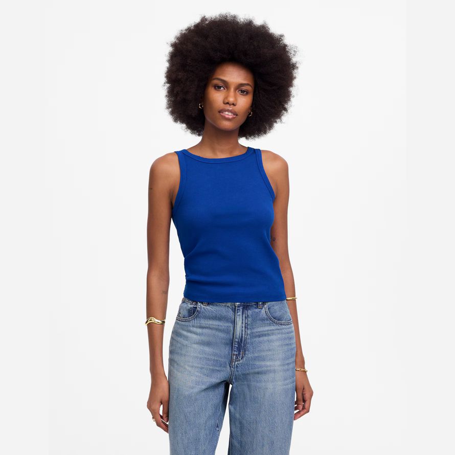 womens madewell regenerative cotton essential high-neck tank blue