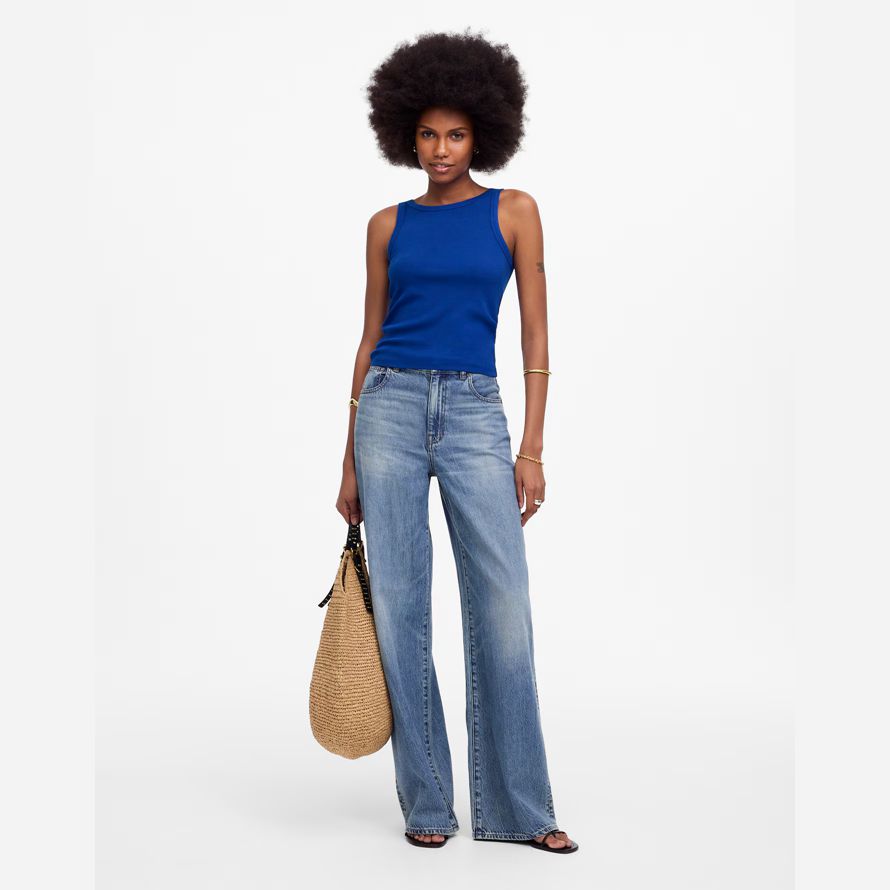 womens madewell regenerative cotton essential high-neck tank blue