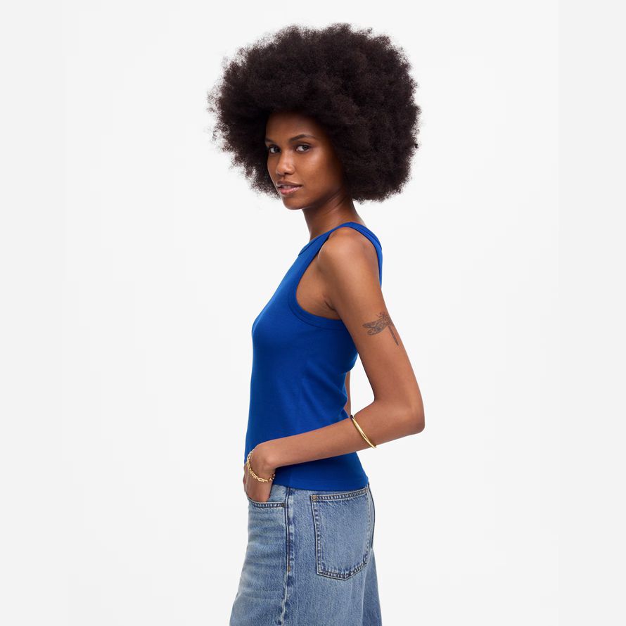 womens madewell regenerative cotton essential high-neck tank blue