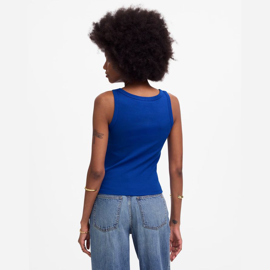 womens madewell regenerative cotton essential high-neck tank blue
