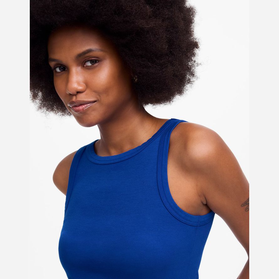 womens madewell regenerative cotton essential high-neck tank blue