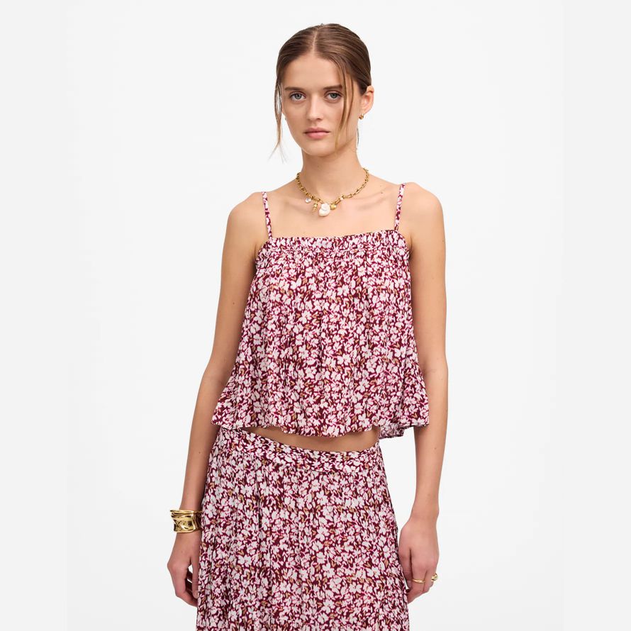 womens madewell shirred squareneck tank dark red beige