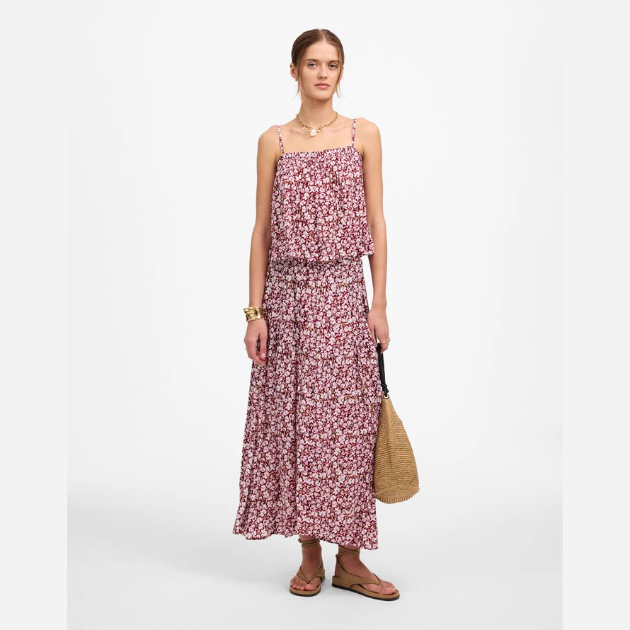womens madewell shirred squareneck tank dark red beige