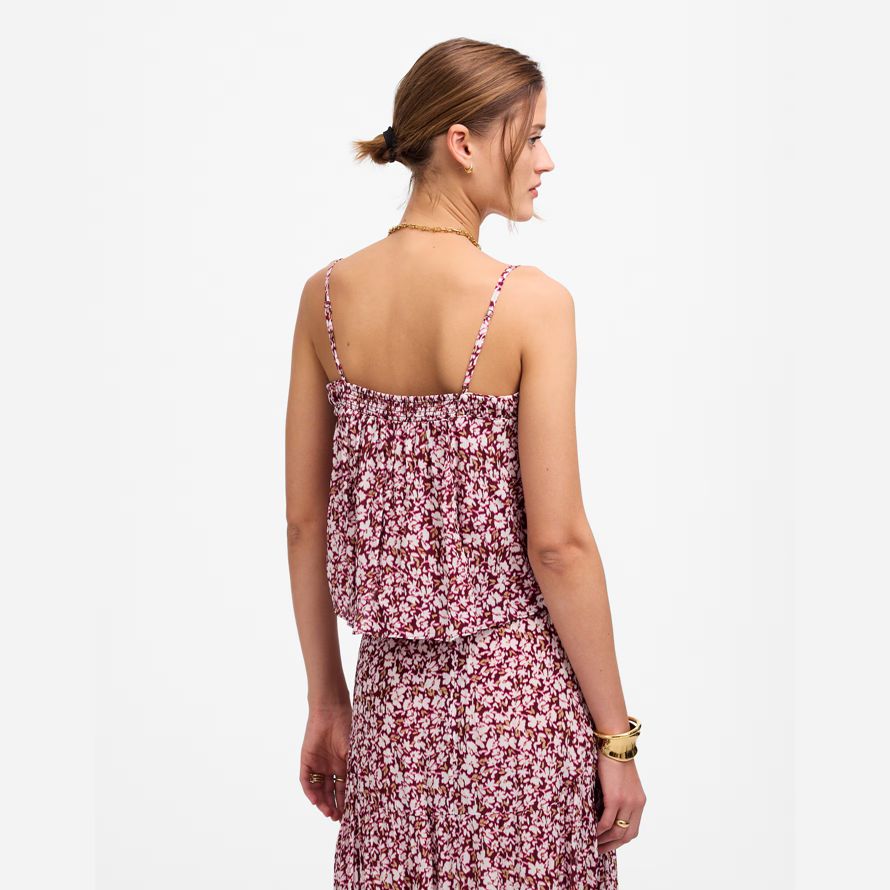 womens madewell shirred squareneck tank dark red beige