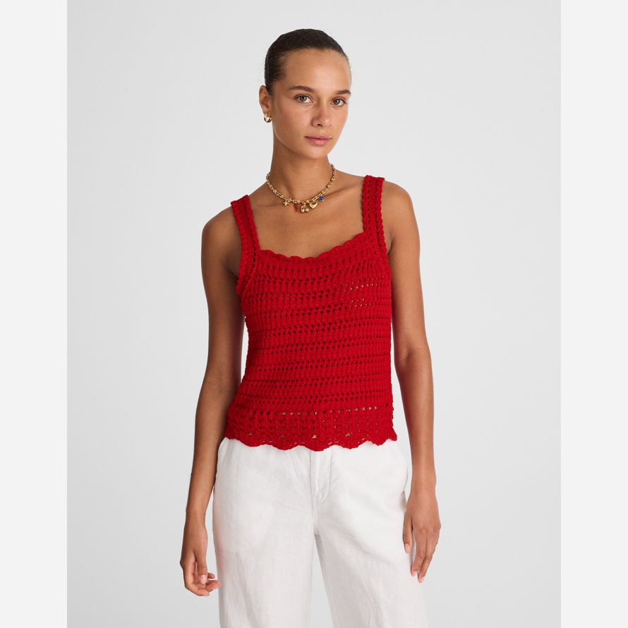madewell crochet-stitch cotton sweater womens tank red