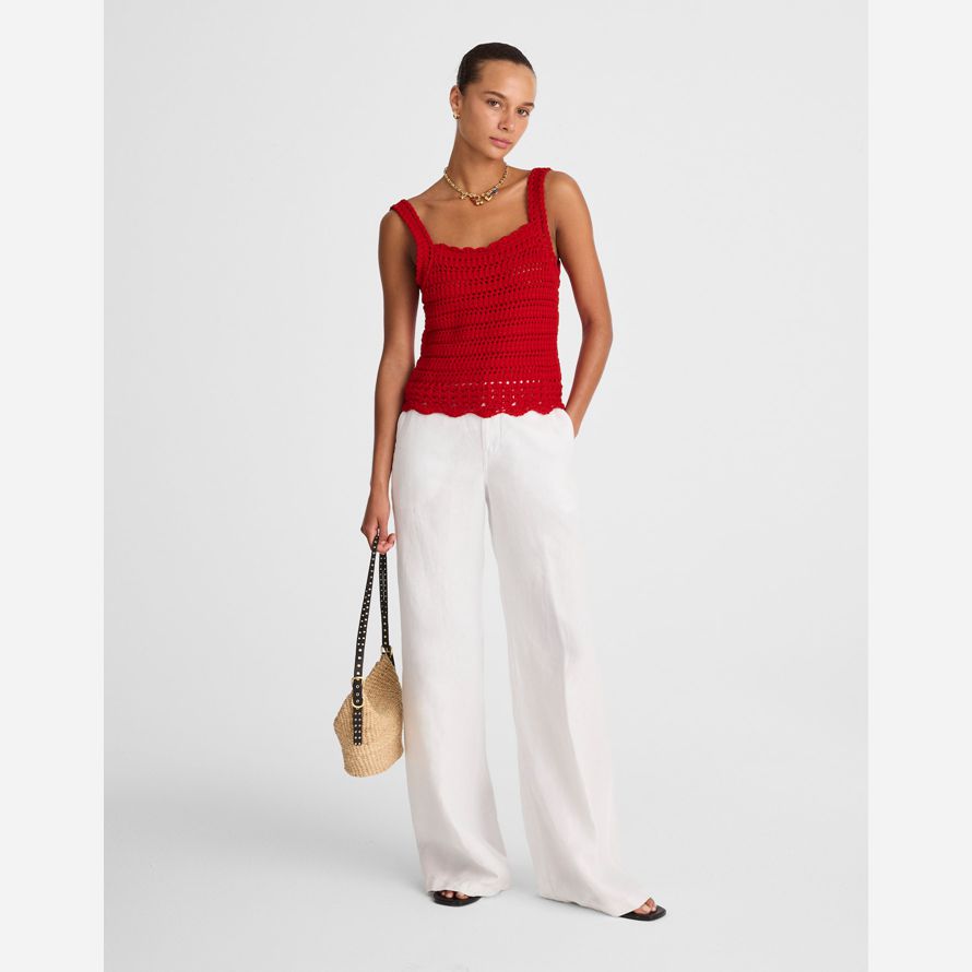 madewell crochet-stitch cotton sweater womens tank red