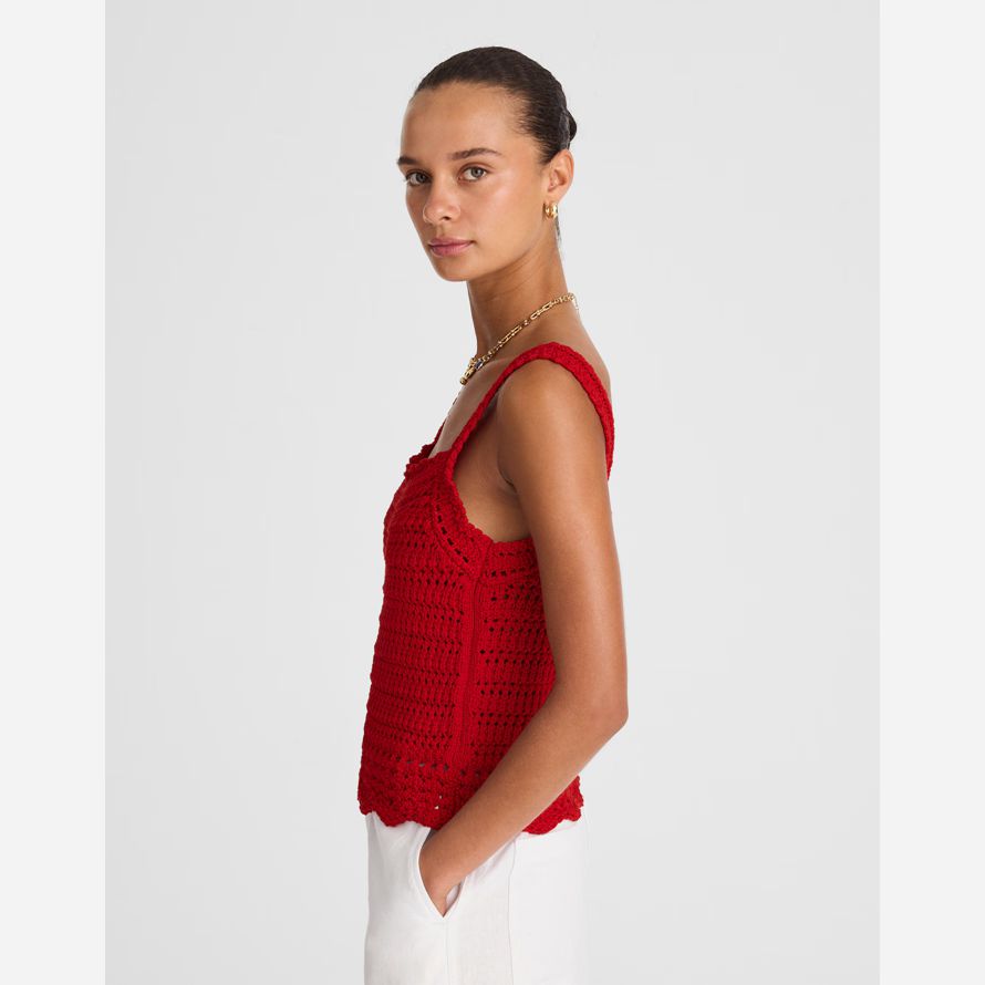 madewell crochet-stitch cotton sweater womens tank red