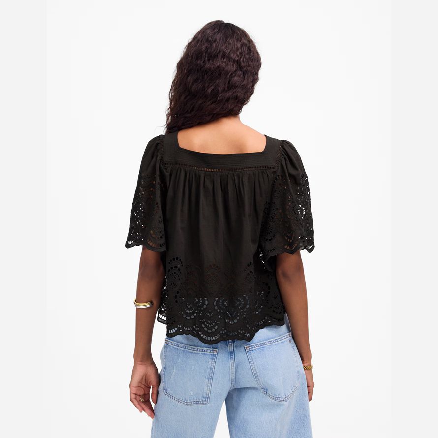 black madewell eyelet flutter-sleeve womens top