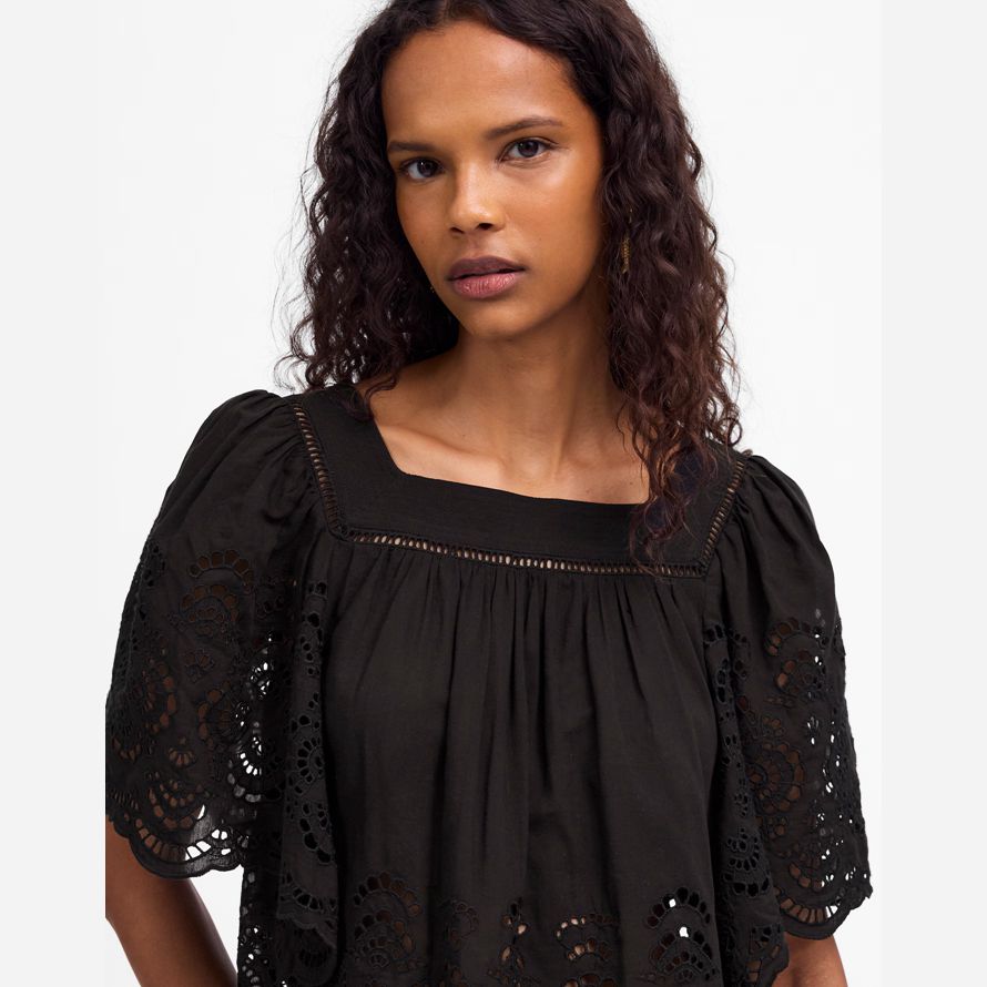 black madewell eyelet flutter-sleeve womens top