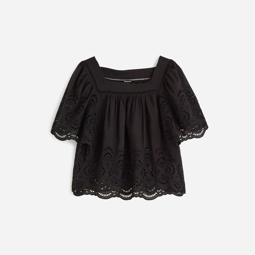 black madewell eyelet flutter-sleeve womens top