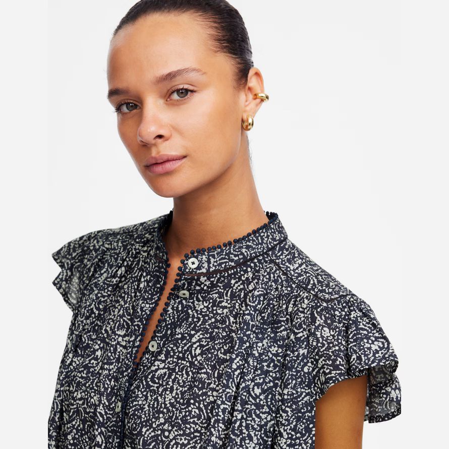 madewell shirred lace-trim womens top navy white