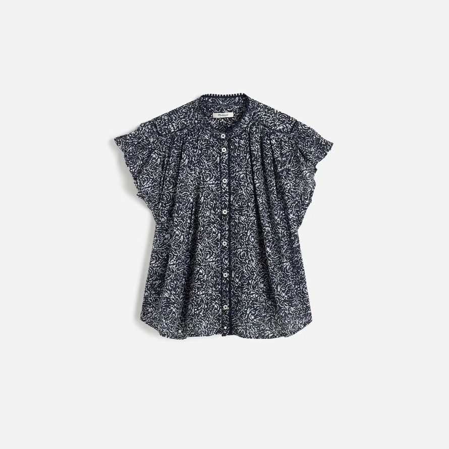 madewell shirred lace-trim womens top navy white