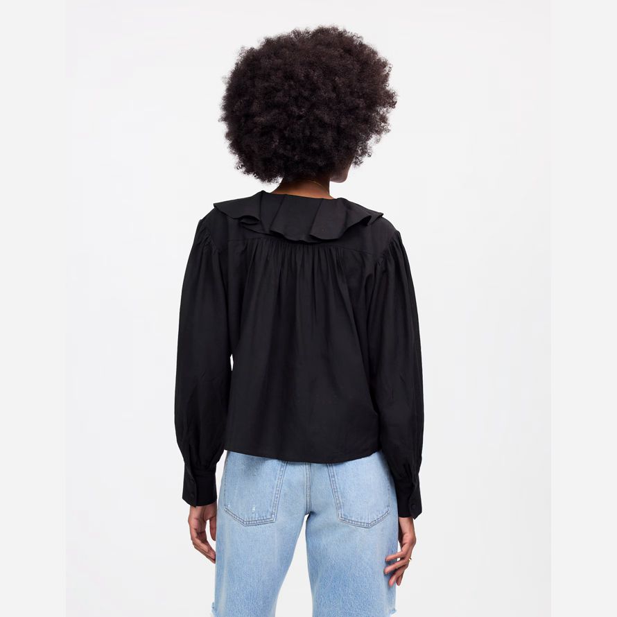 black madewell ruffled pintucked long-sleeve womens top