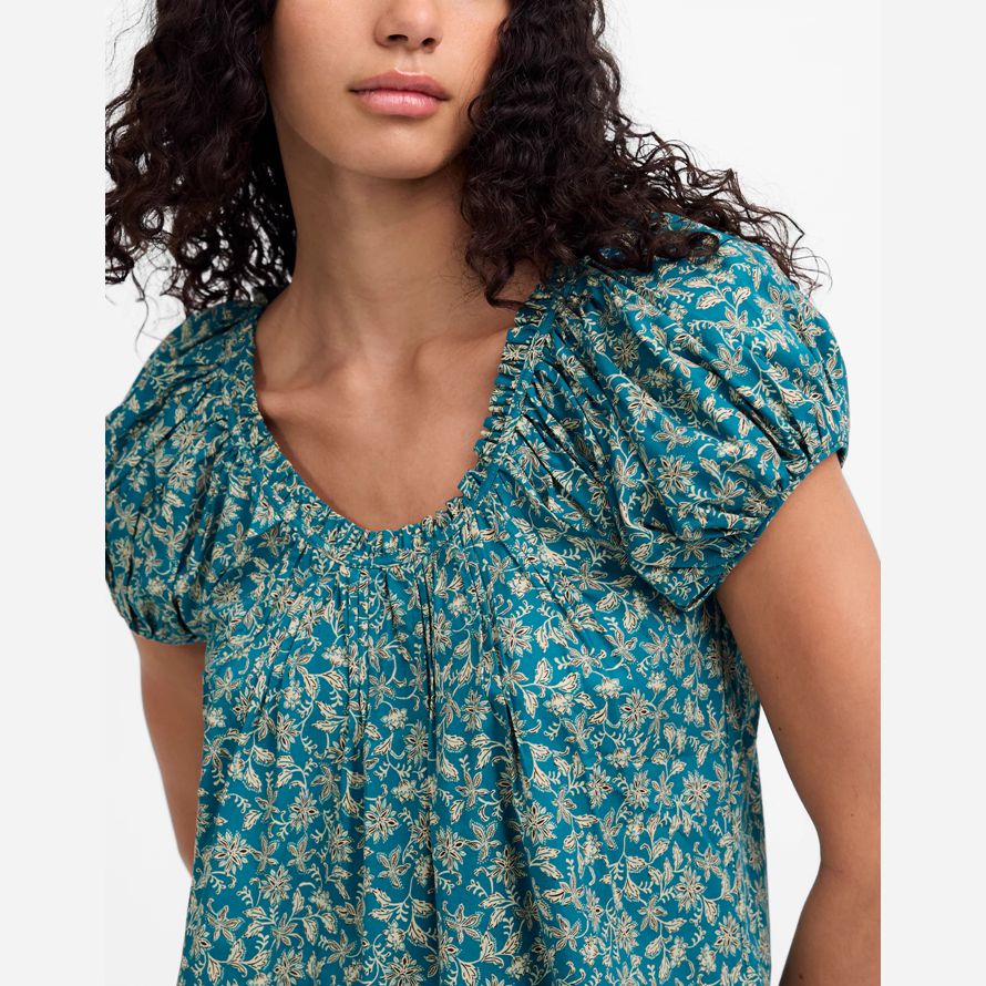 womens madewell scoopneck puff-sleeve top turquoise cream