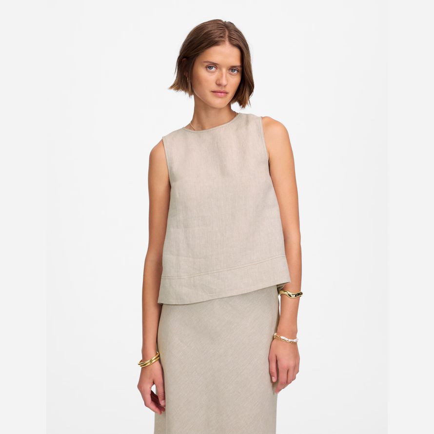 madewell linen pleated shell womens top beige