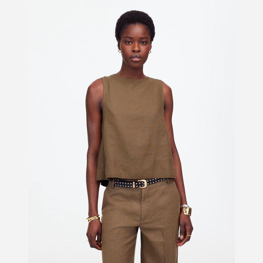 madewell linen pleated shell womens top khaki