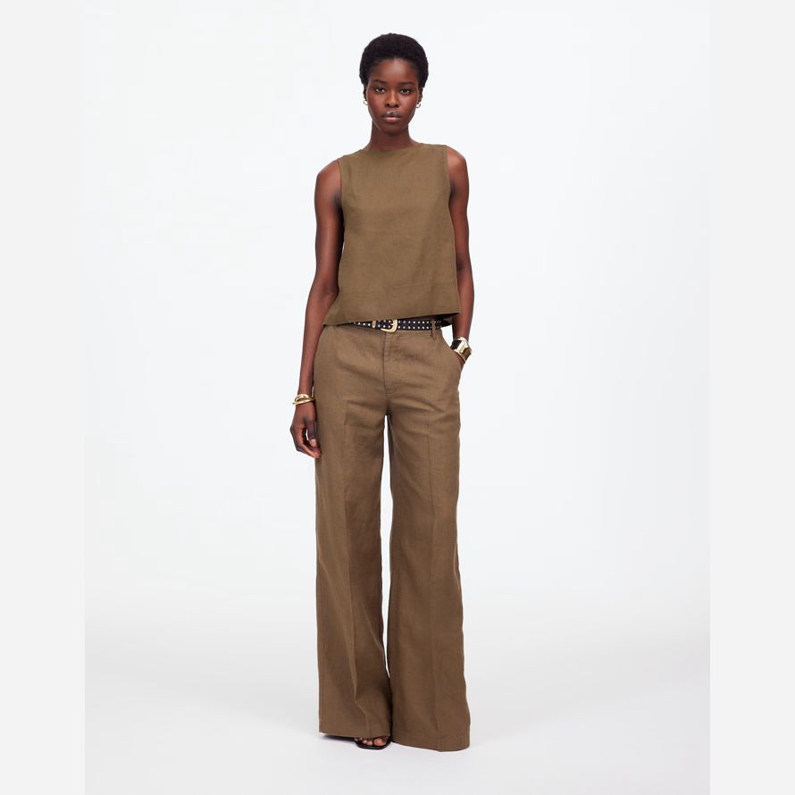 madewell linen pleated shell womens top khaki
