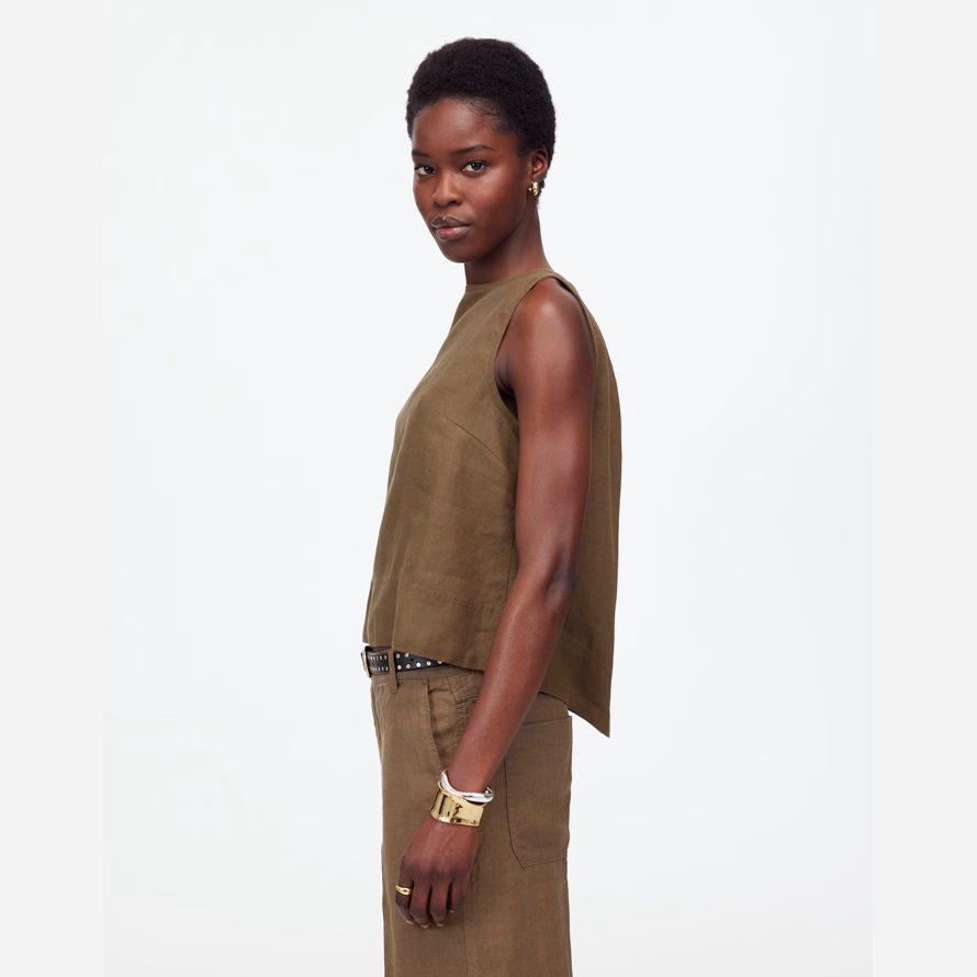 madewell linen pleated shell womens top khaki