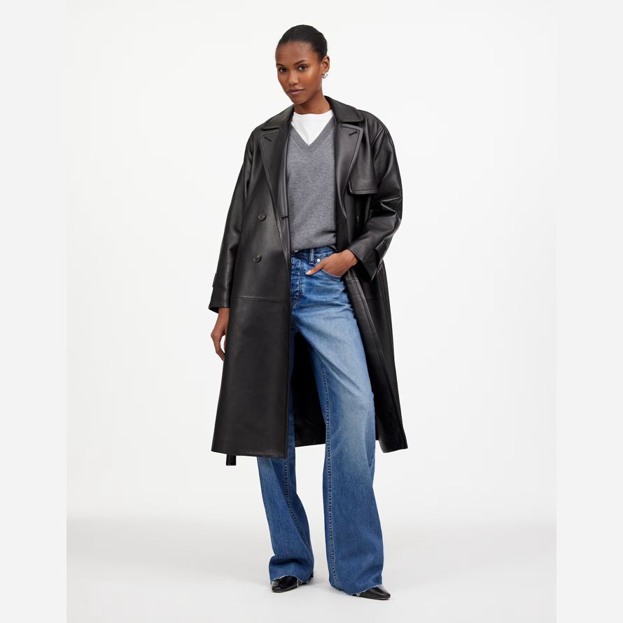 black womens madewell the signature leather trench coat
