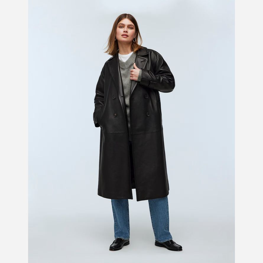 black womens madewell the signature leather trench coat