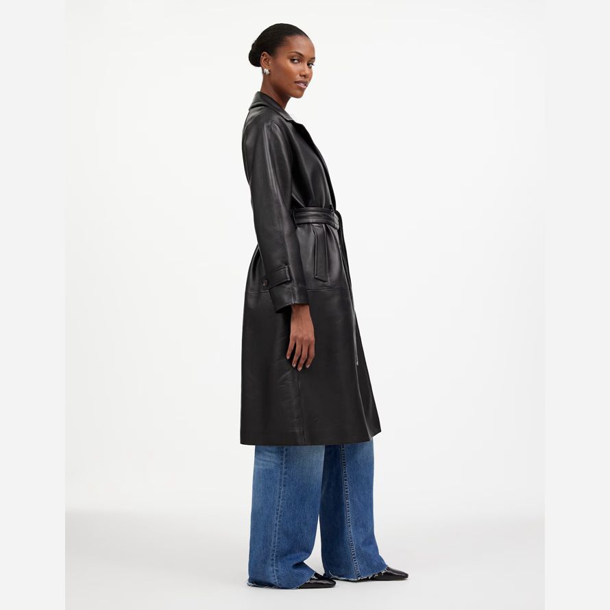 black womens madewell the signature leather trench coat