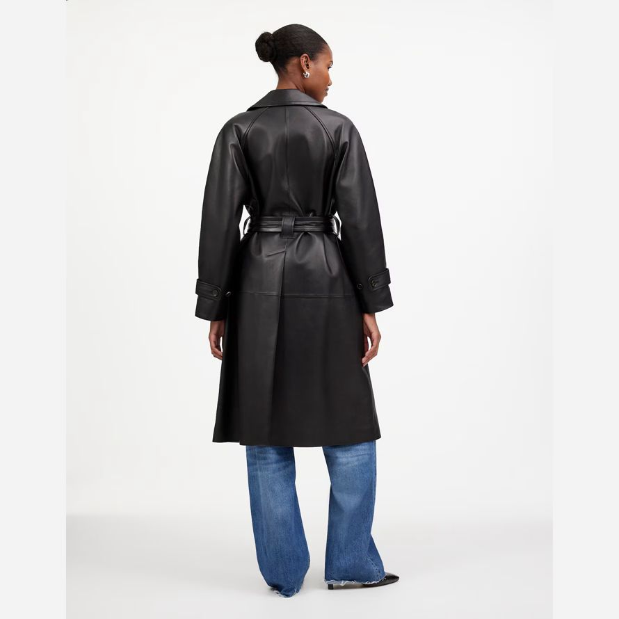 black womens madewell the signature leather trench coat