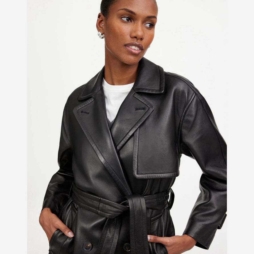 black womens madewell the signature leather trench coat