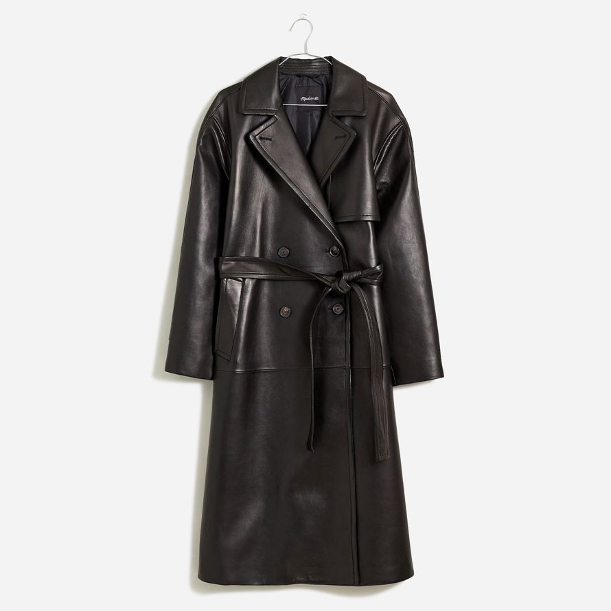 black womens madewell the signature leather trench coat