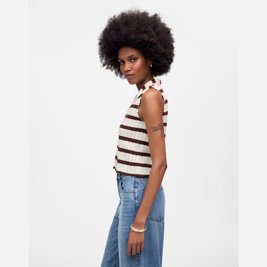 chocolate beige womens madewell crochet-knit v-neck sweater vest