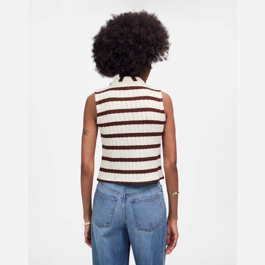 chocolate beige womens madewell crochet-knit v-neck sweater vest