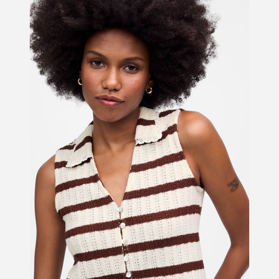 chocolate beige womens madewell crochet-knit v-neck sweater vest