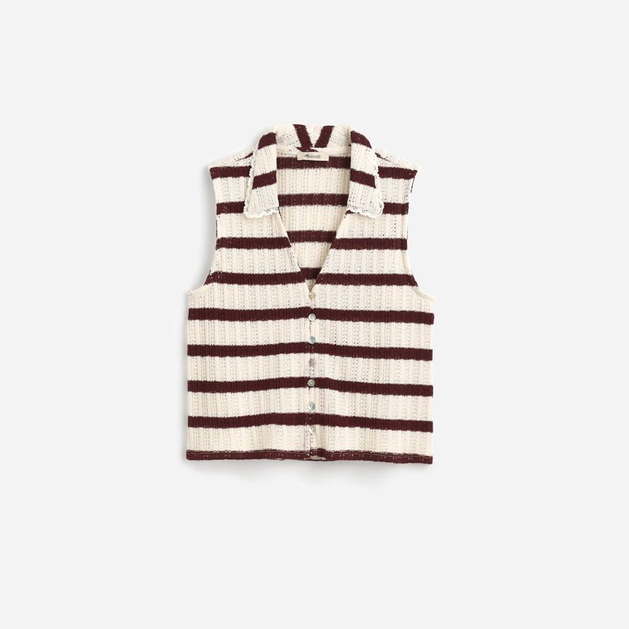 chocolate beige womens madewell crochet-knit v-neck sweater vest