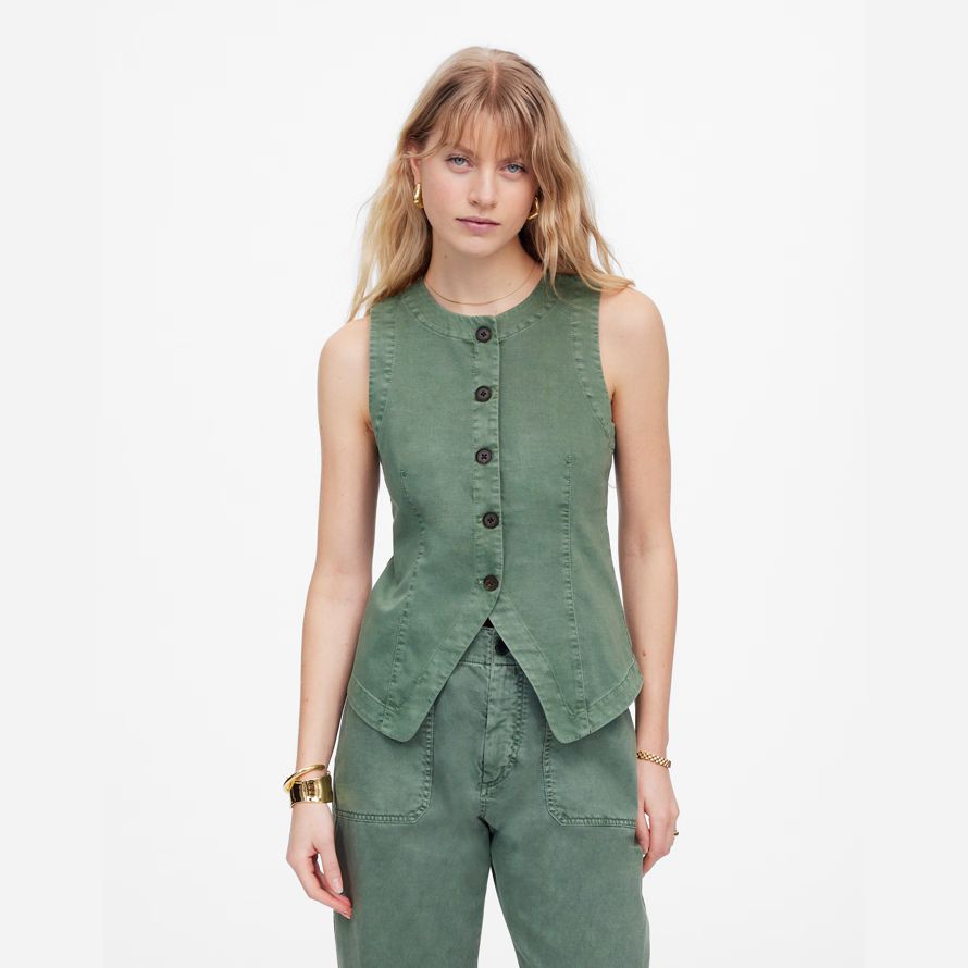 green madewell twill crewneck womens vest