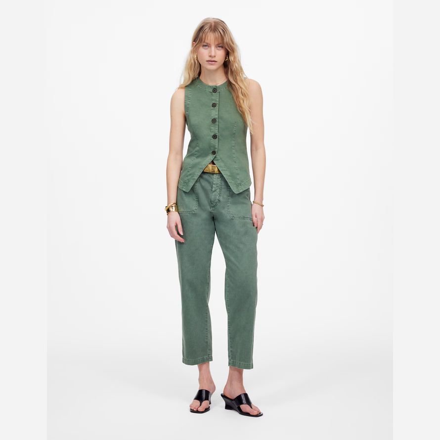 green madewell twill crewneck womens vest