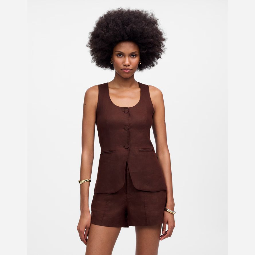 madewell linen scoopneck cutaway womens vest chocolate