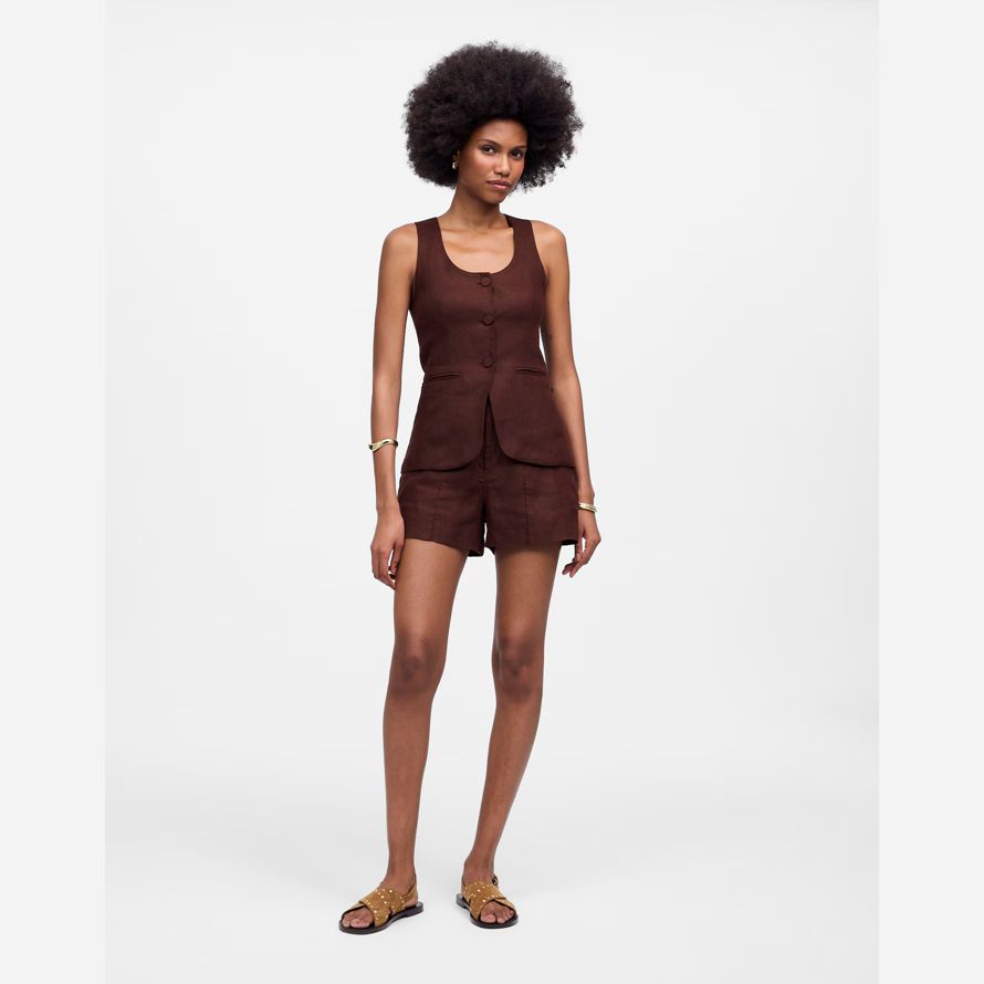 madewell linen scoopneck cutaway womens vest chocolate