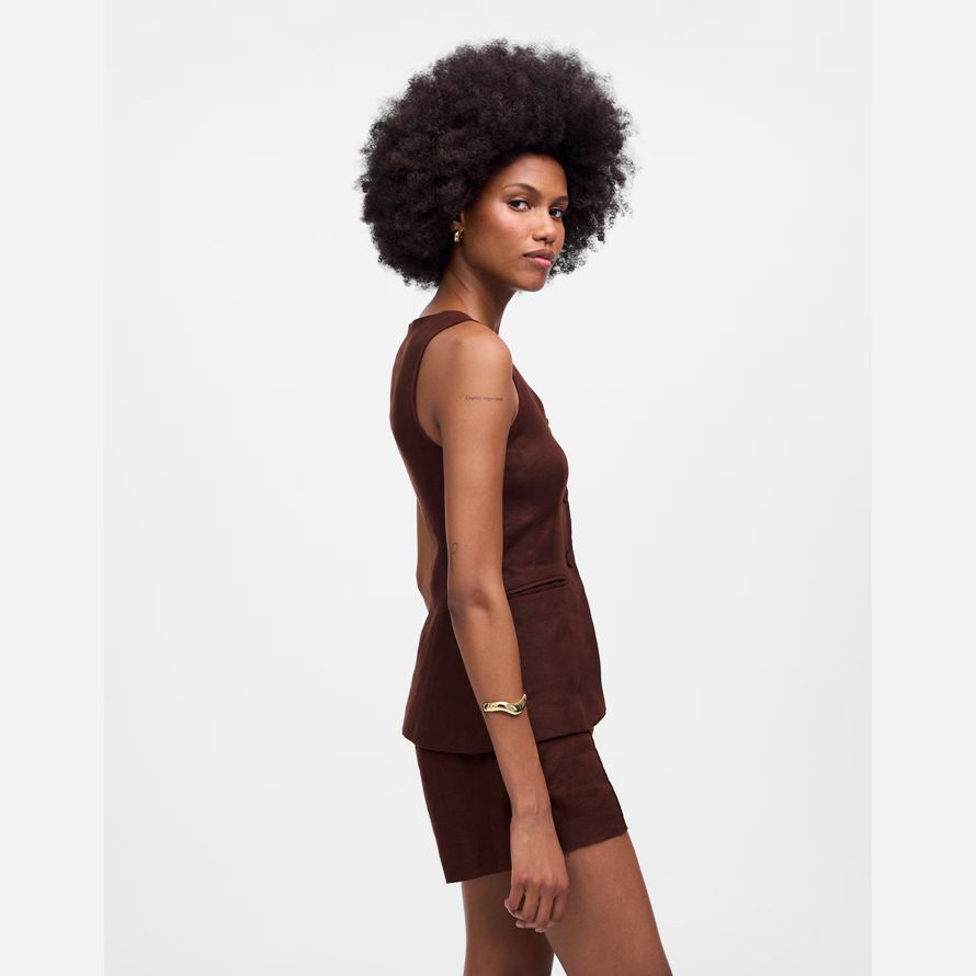 madewell linen scoopneck cutaway womens vest chocolate