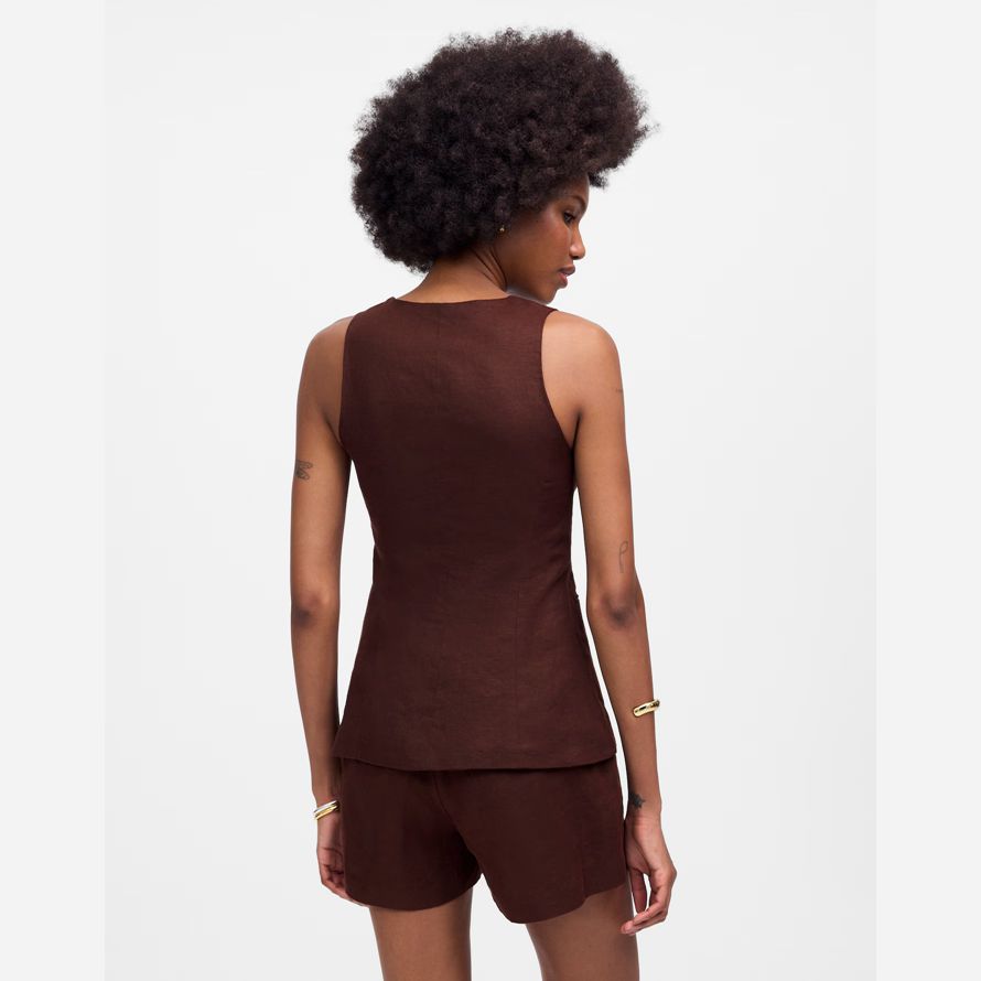 madewell linen scoopneck cutaway womens vest chocolate