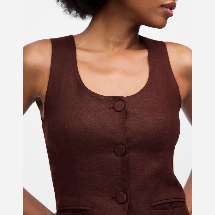 madewell linen scoopneck cutaway womens vest chocolate