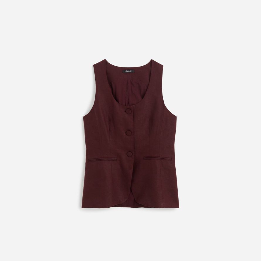 madewell linen scoopneck cutaway womens vest chocolate