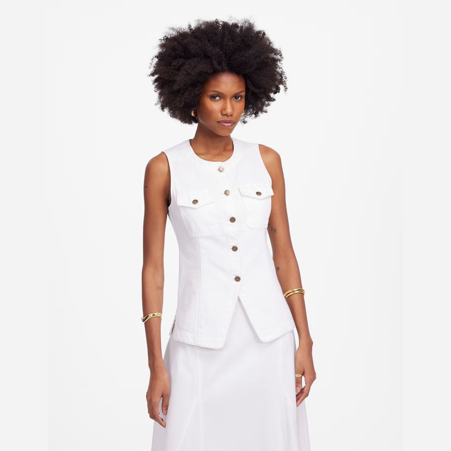 white madewell denim high crewneck womens vest